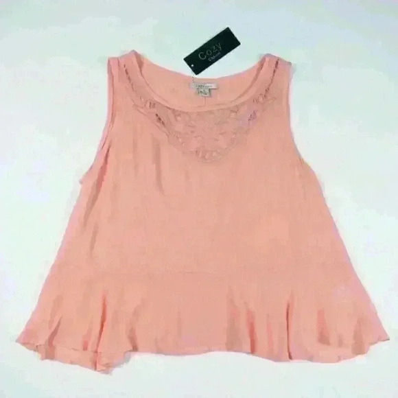Cutout Sleeveless Top Size Small Embroidered Floral Flowy Boho Peachy Pink NEW - Picture 4 of 8